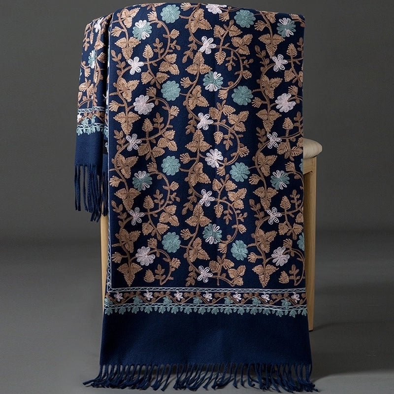 Embroidered Imitation Wool Cashmere Scarf Women's Autumn And Winter Cheongsam Air Conditioning Shawl Summer Outer Wear Multi-purpose Mother Style