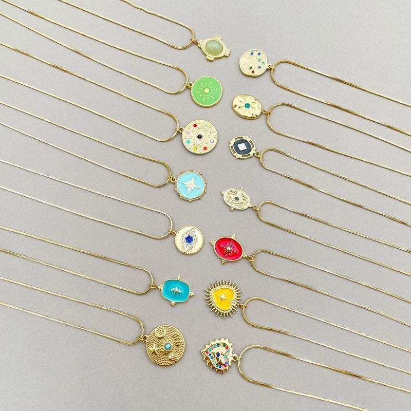 Fashion Round Water Droplets 304 Stainless Steel Natural Stone Zircon 14K Gold Plated Plating Inlay Stainless Steel Necklaces