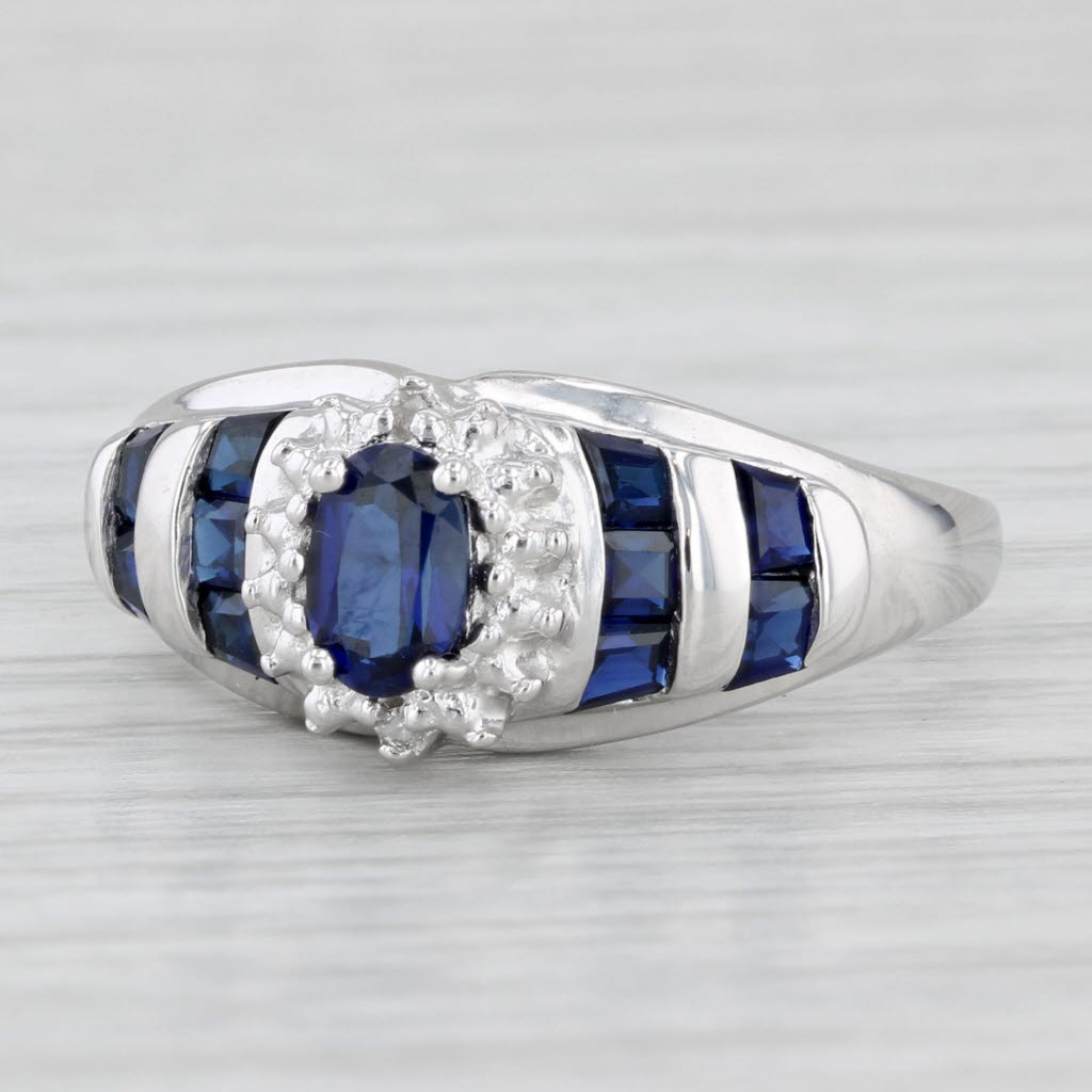 1.22ctw Lab Created Sapphire Diamond Halo Ring 10k White Gold Size 9