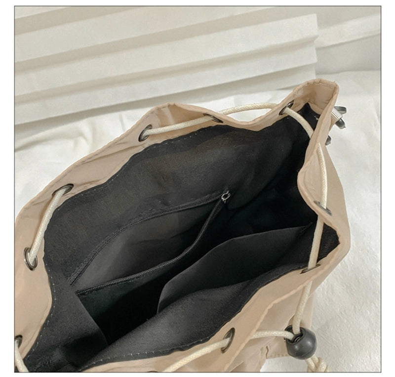 Women's Nylon Solid Color Classic Style Square String Shoulder Bag Bucket Bag
