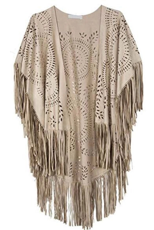 Shawl Summer New Women's Top Tassel Shawl Retro Simple Suede Cape Production