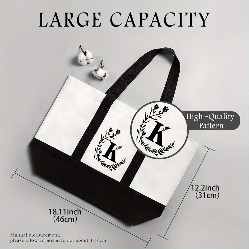 Women's Medium Canvas Letter Flower Classic Style Square Zipper Shoulder Bag