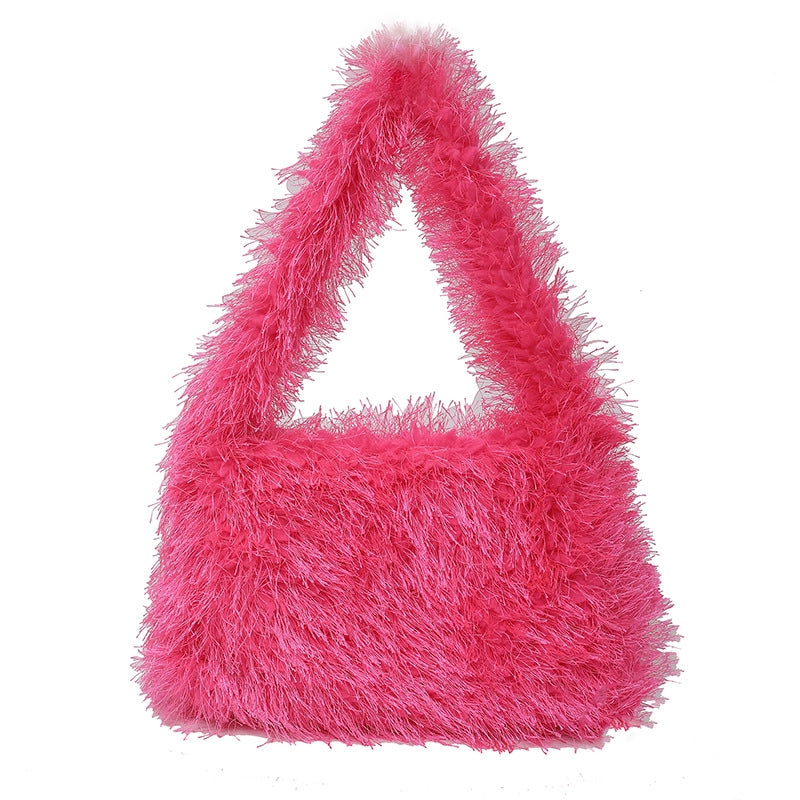 Autumn And Winter Cute Furry Portable Women's Bag Warm Furry Underarm Bag Korean Style Women's Popular One Shoulder Bag Fashion