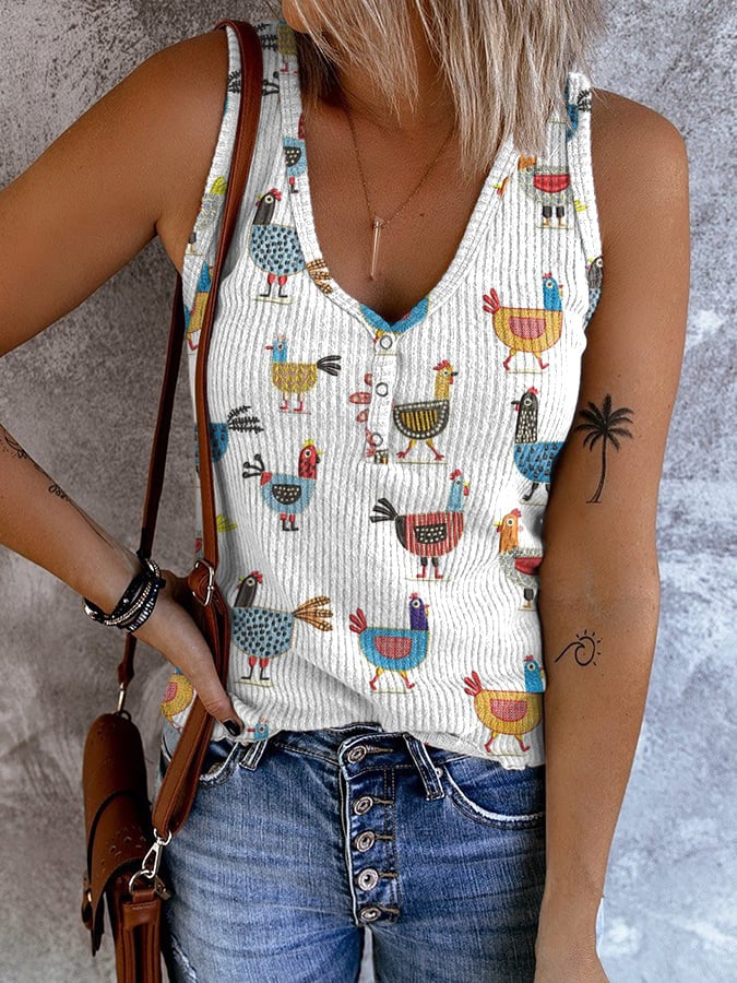 Women'S Funny Farm Chicken Art Print Tank Top
