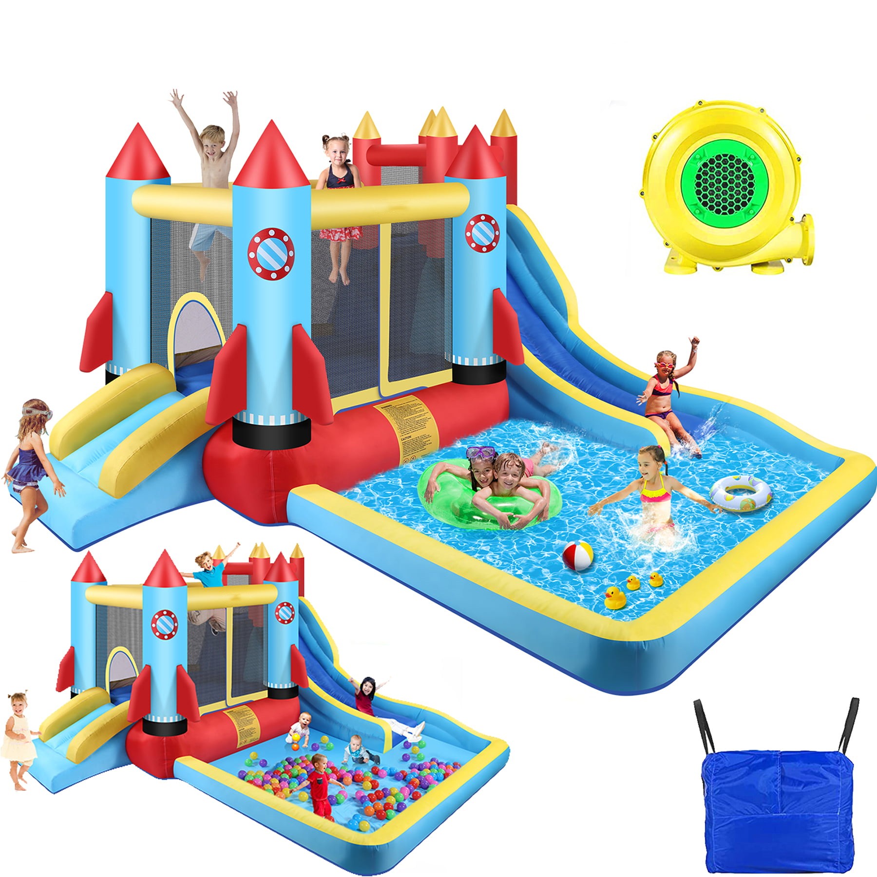 ⏰Last Day Sale $49.85💥 Inflatable Bounce House for Kids 3+ with Blower, Double Slide Climbing Wall and Ball Pit/Large Pool, Outdoor/Indoor Bounce House 146'' x 132'' x 82''