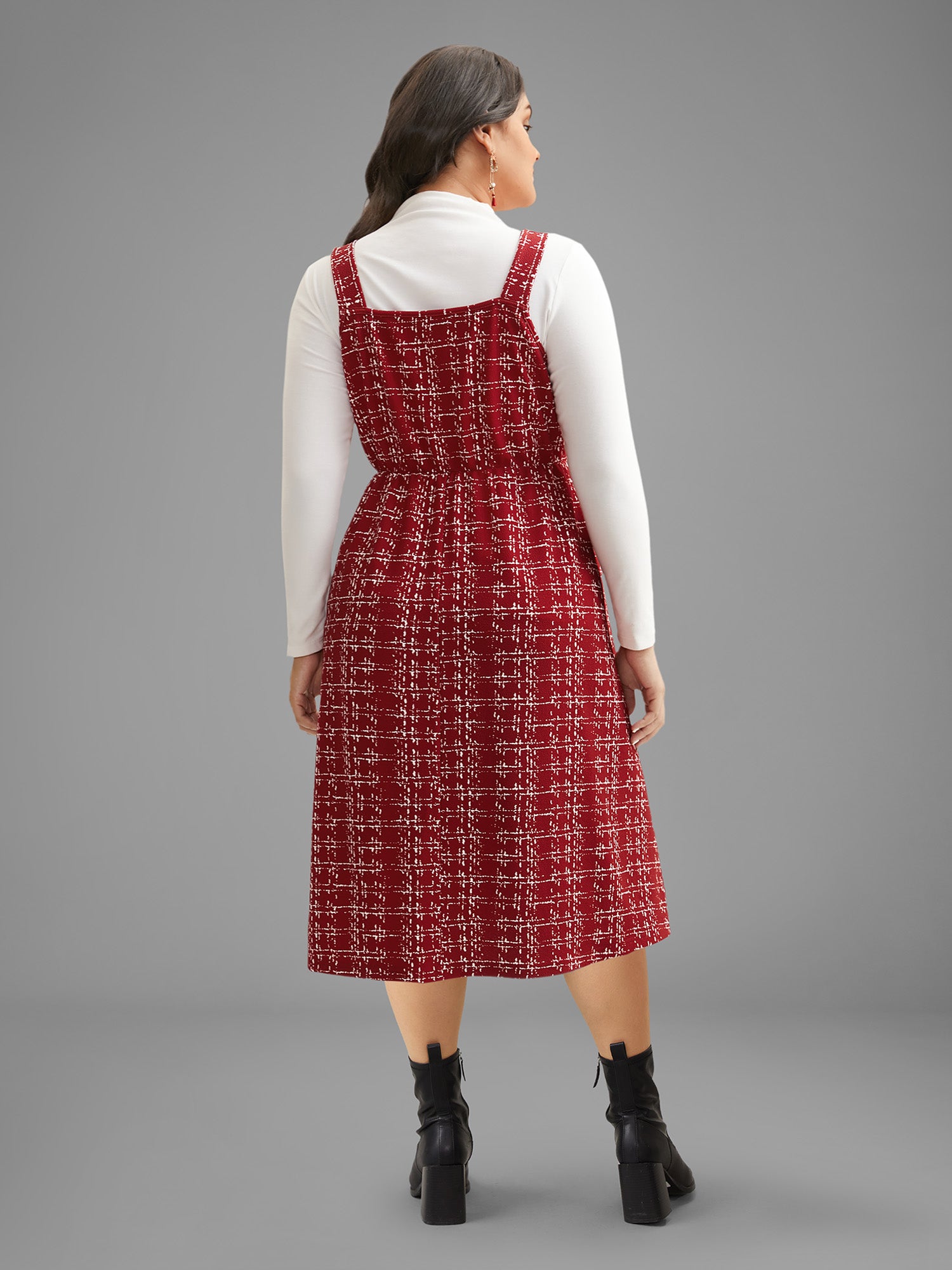 Plaid Cami Front Button Midi Dress