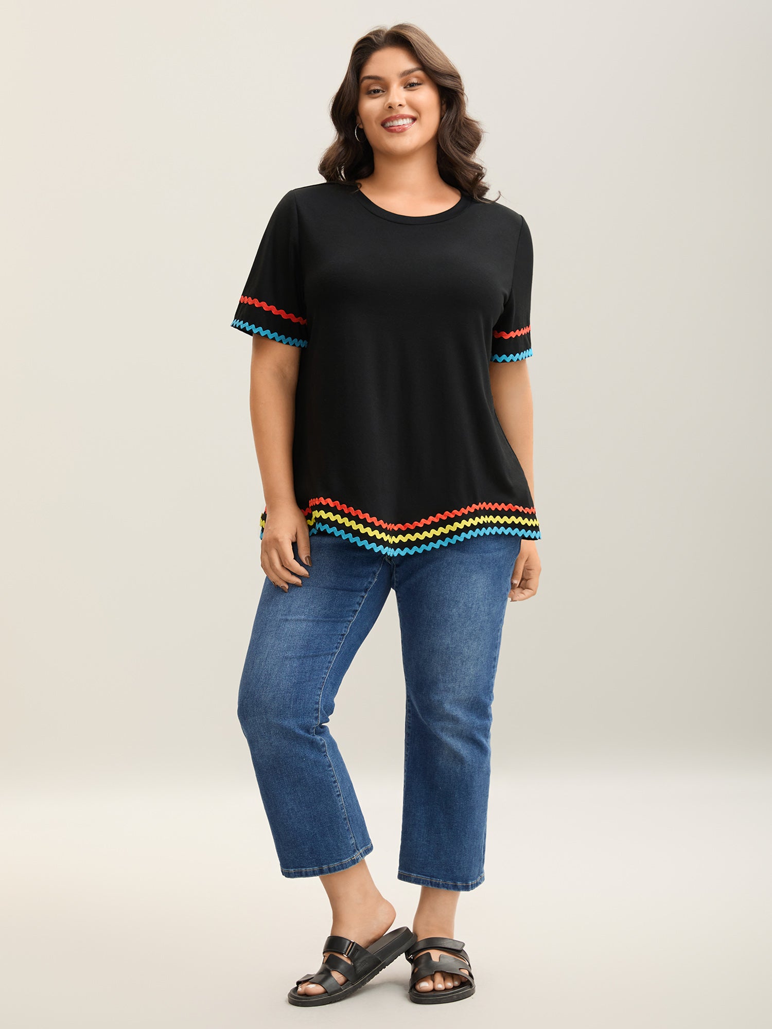 Multi-Color Webbed Crew Neck Plain T-Shirt