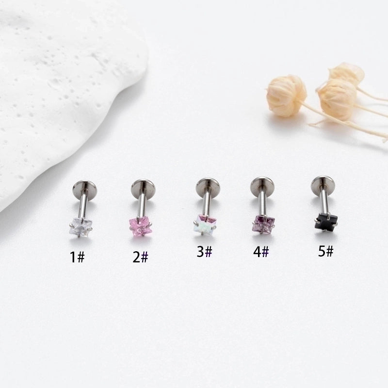 1 Piece Ear Cartilage Rings & Studs Korean Style Square 316L Stainless Steel  Plating Inlay Zircon