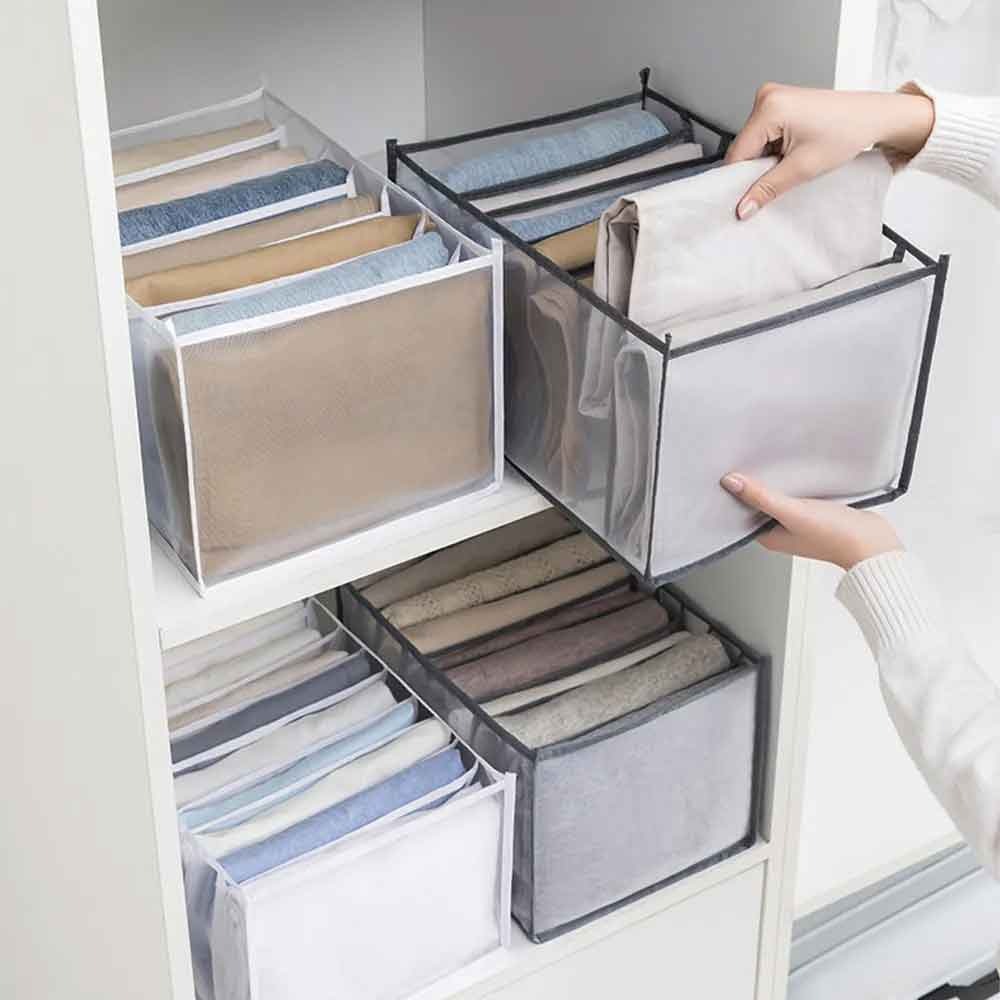 7 Compartments Pants Shirts Storage Clothes Box (Pack of 3)