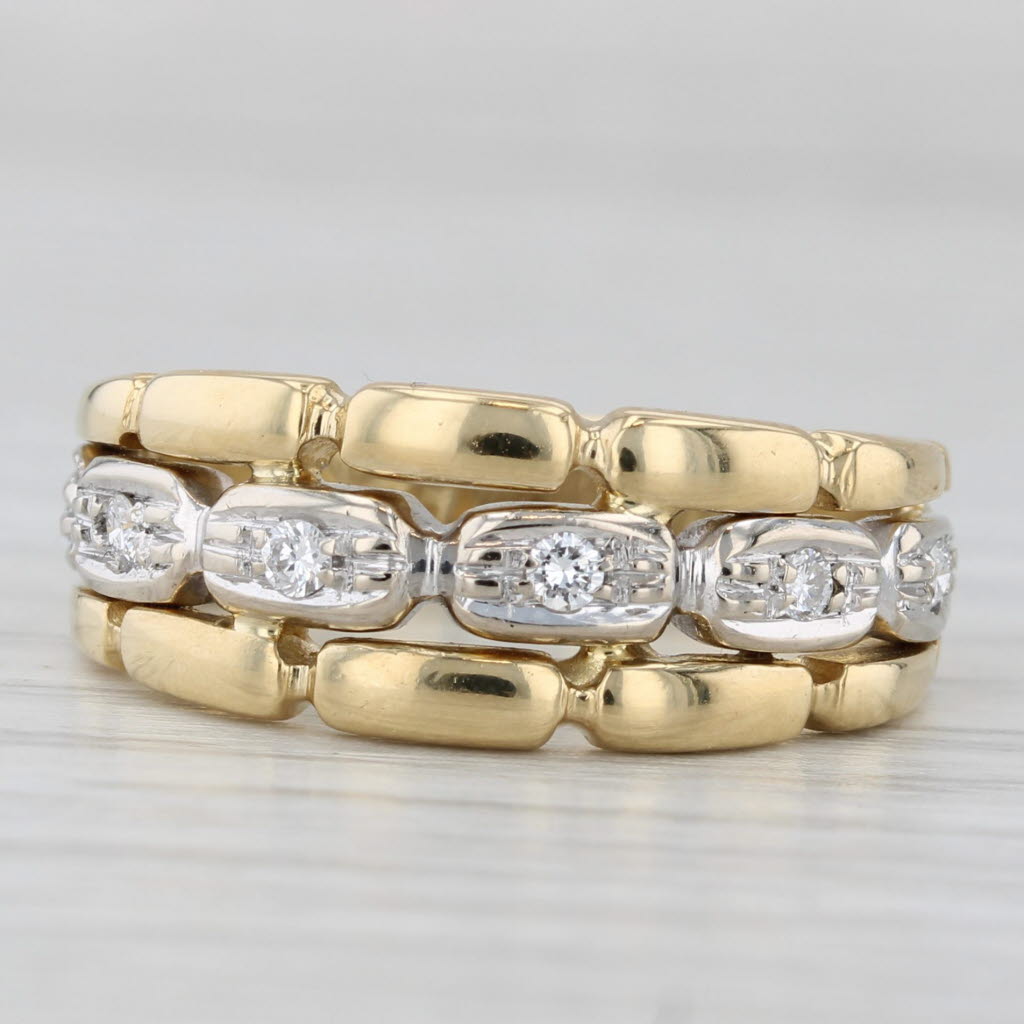 0.12ctw Diamond 2-Toned Band 18k Yellow White Gold Size 7.25 Bamboo Pattern Ring