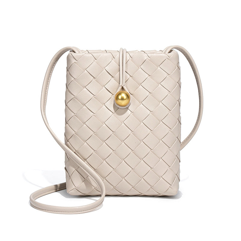 Women's Mini Pu Leather Solid Color Classic Style Weave Square Lock Clasp Shoulder Bag Crossbody Bag