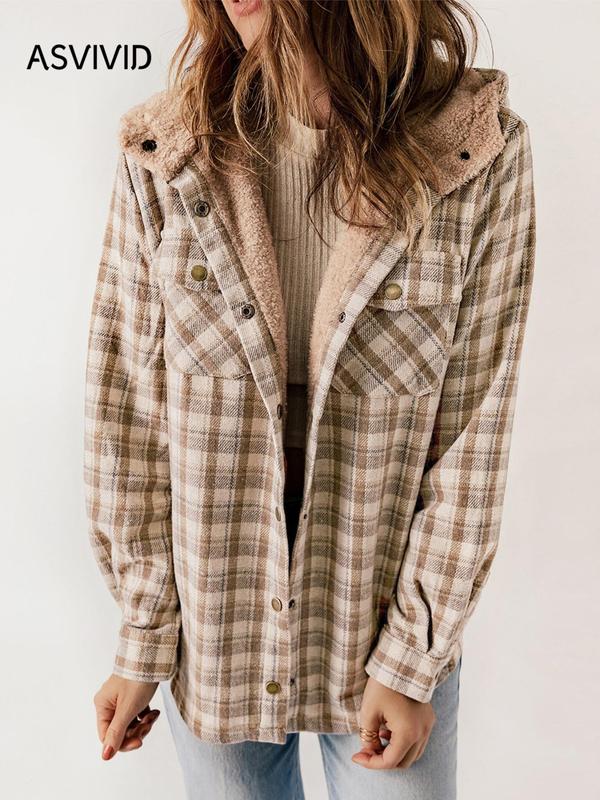 Plaid Print Teddy Lined Hooded Coat