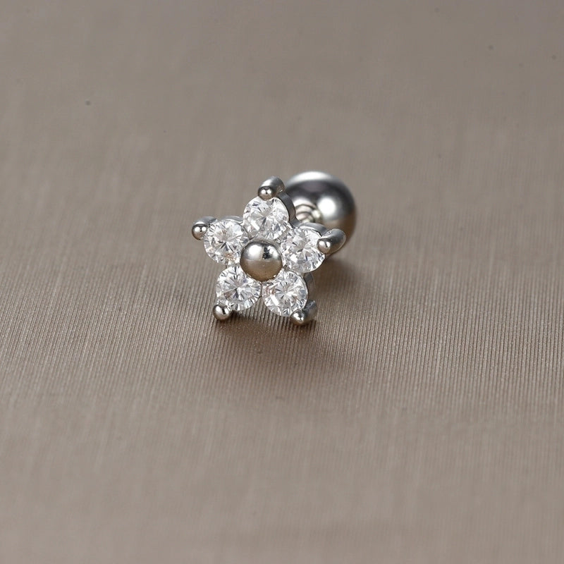 1 Piece Sweet Minimalist Flower Plating Inlay Titanium Steel Zircon Ear Studs