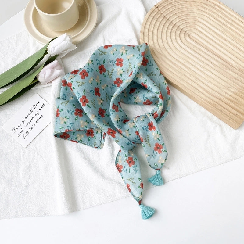 Women's Casual Minimalist Flower Cotton Printing Silk Scarf Kerchief
