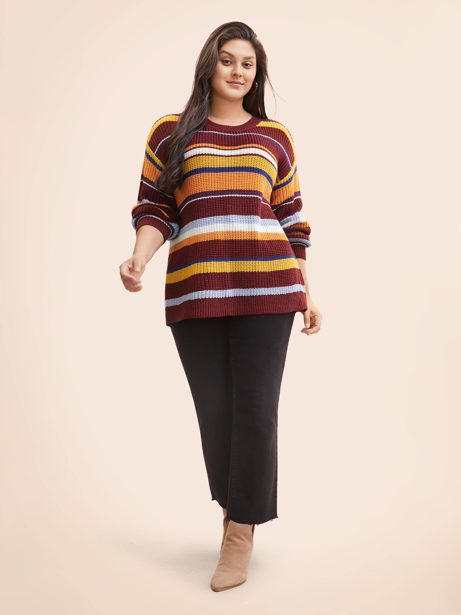 Striped Contrast Drop Shoulder Sleeve Pullover