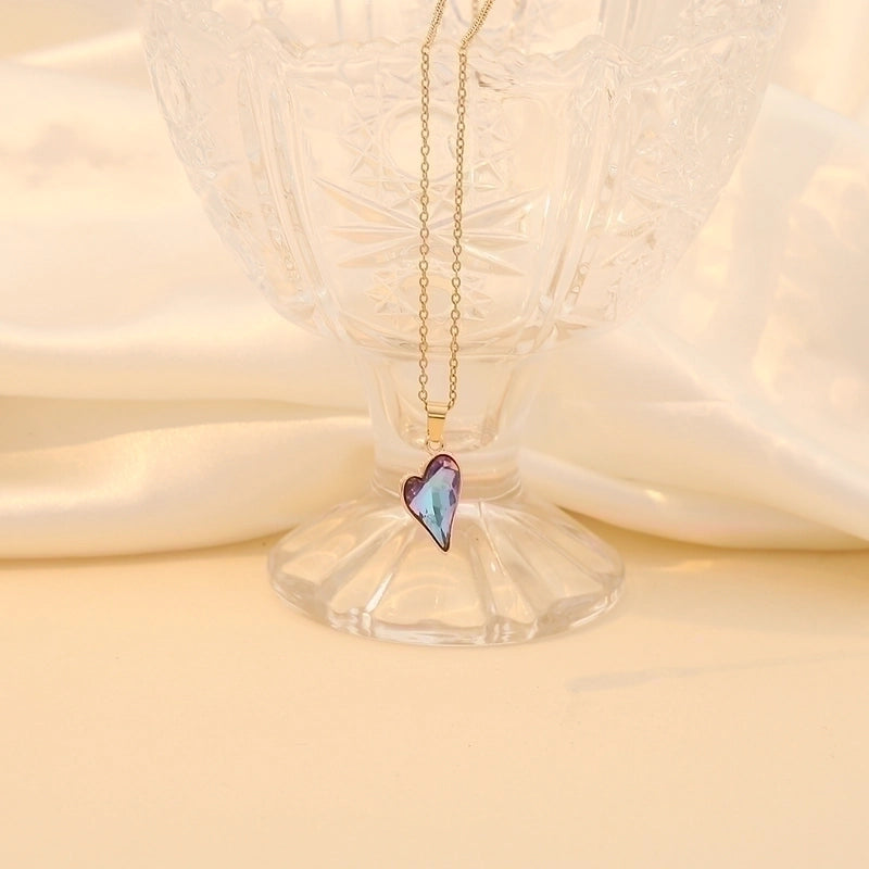 Minimalist Heart Shape 304 Stainless Steel Glass 18K Gold Plated Plating Inlay Pendant Necklace