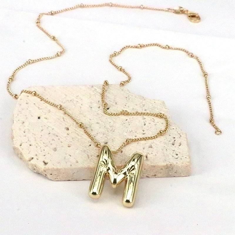 Minimalist Classic Style Letter Copper 18k Gold Plated Pendant Necklace In Bulk