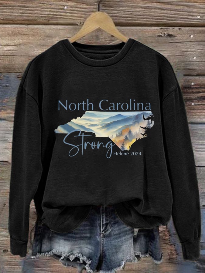 Women's  North Carolina Strong Print Round Neck Sweatshirt