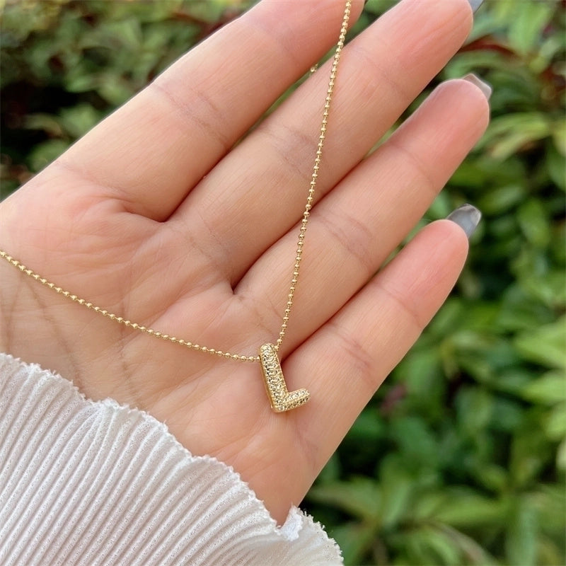 Copper 18K Gold Plated Inlay Letter Zircon Pendant Necklace
