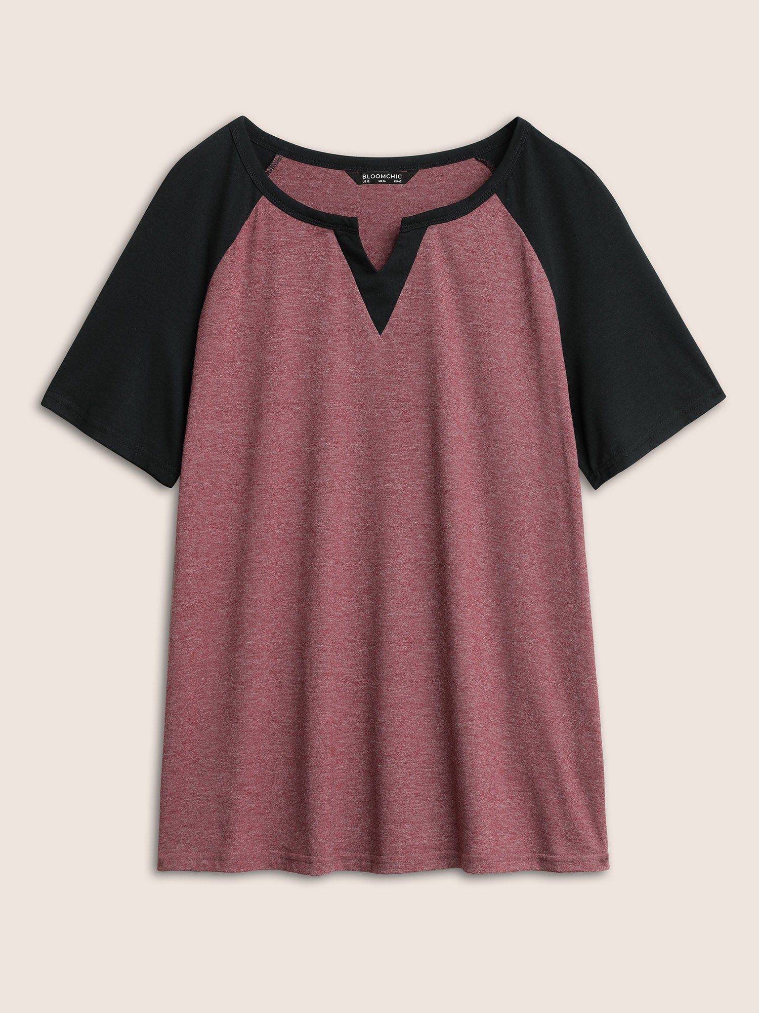 Colorblock Contrast Notched Raglan Sleeve T-shirt