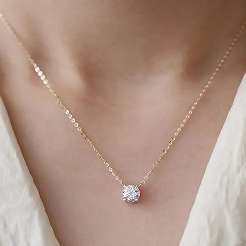 Elegant Solid Color Copper Inlay Rhinestones Pendant Necklace