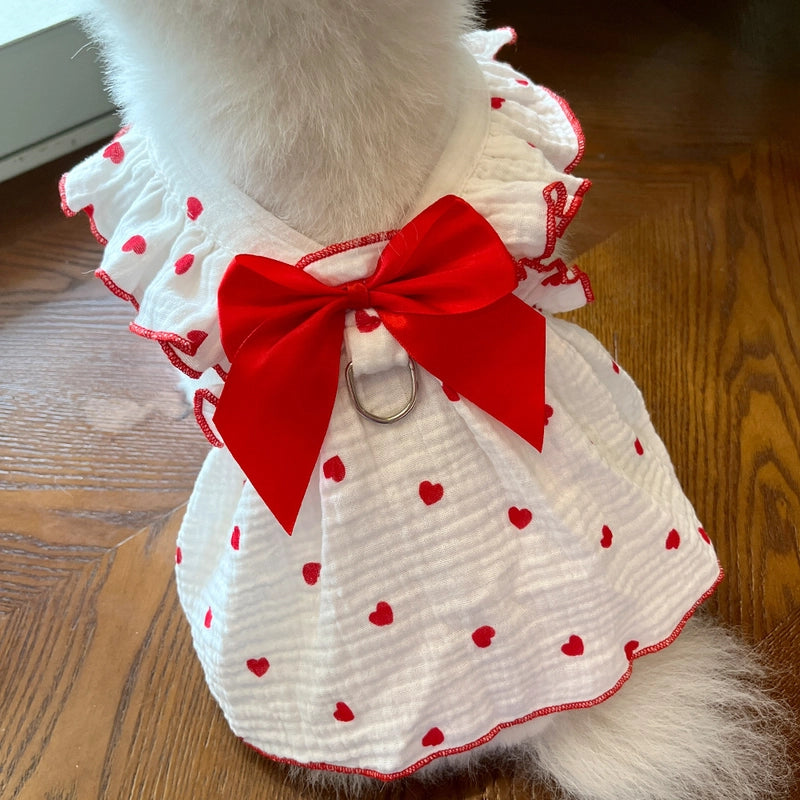 Cute Sweet Cotton Heart Shape Bow Knot Pet Clothing