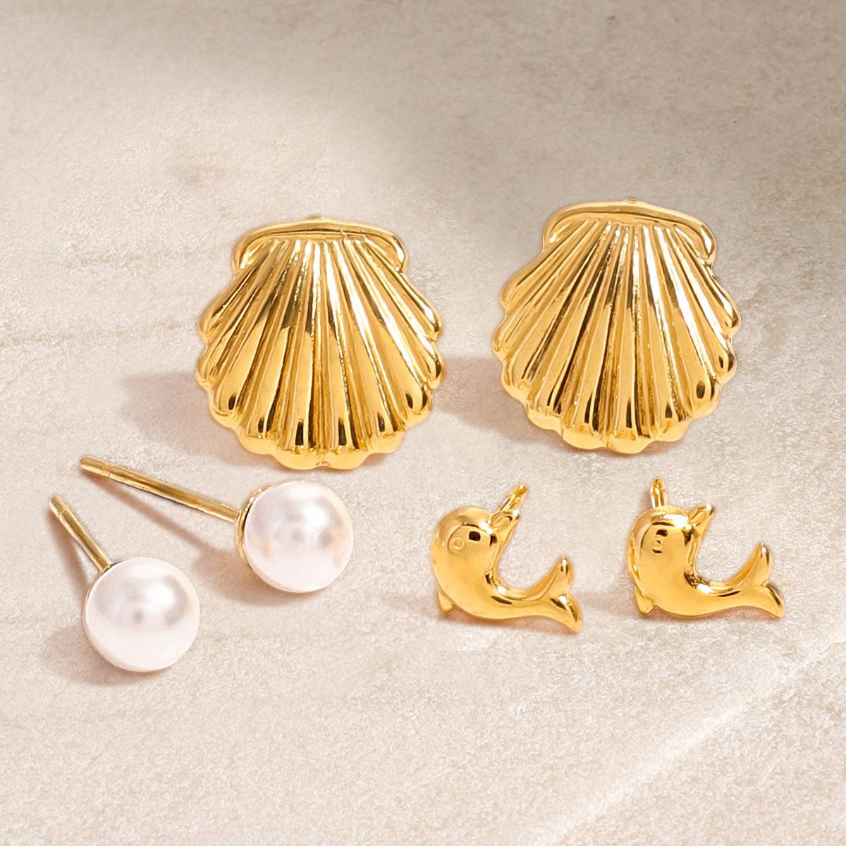 Stainless Steel Pearl Earrings Dolphin Shell Earrings Titanium Steel Earring