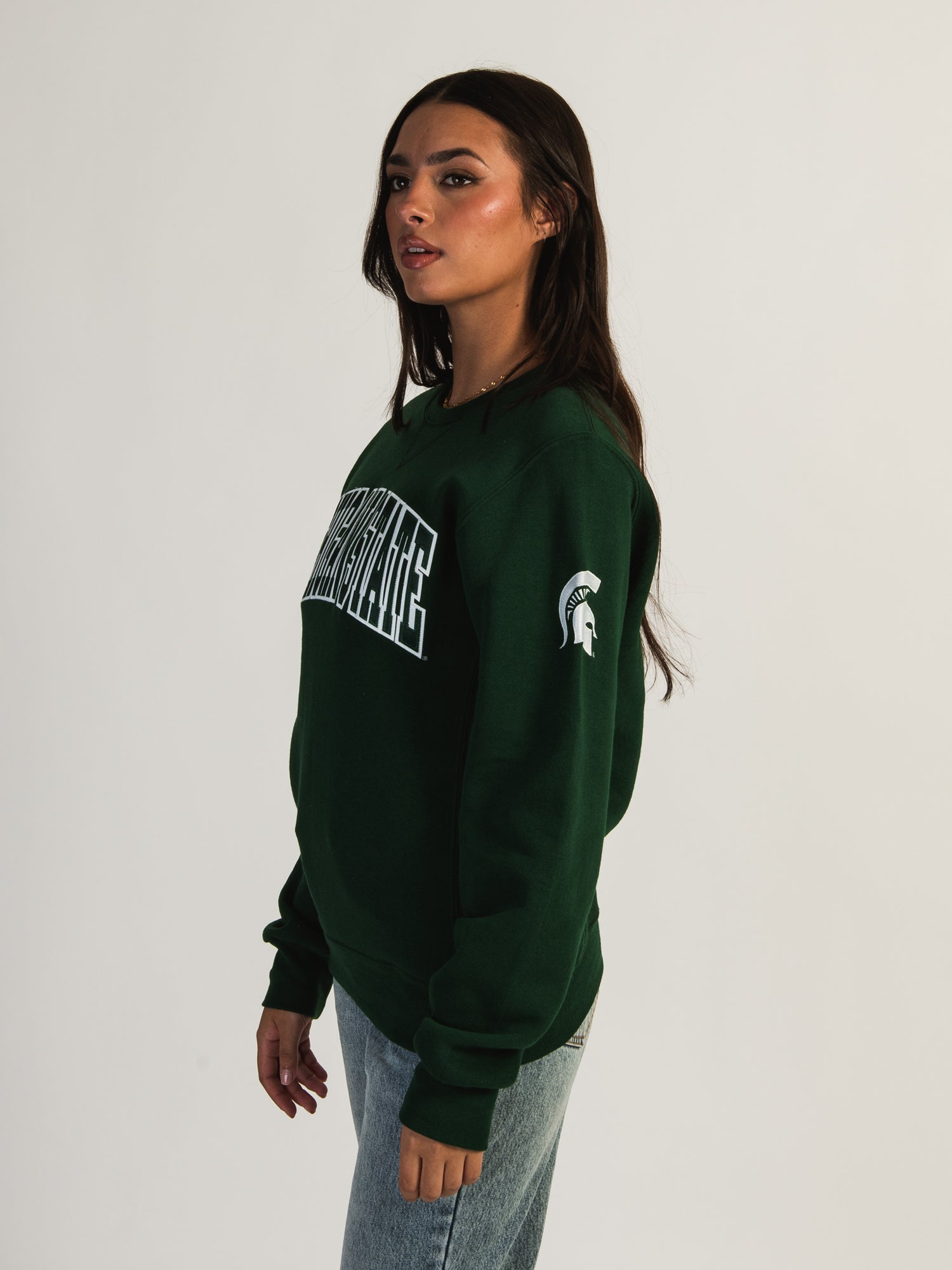 RUSSELL MICHIGAN STATE SLEEVE EMBROIDERED CREW