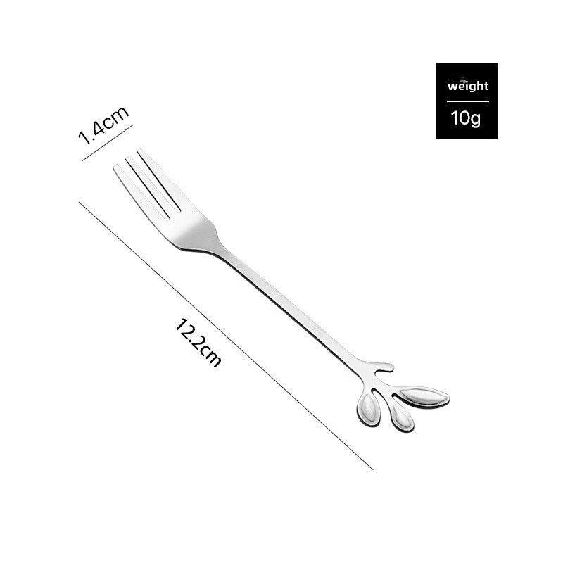 Stainless Steel Creative Leaf Spoon Fork Coffee Spoon Dessert Spoon Gold-plated Fruit Fork Honey Mixing Spoon Ice Cream Spoon