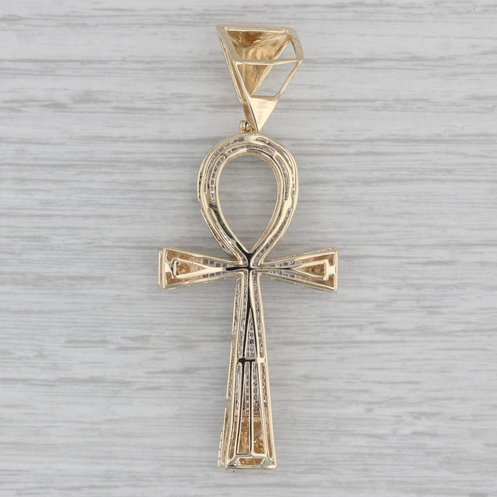 0.50ctw Diamond Ankh Cross Pendant 10k Gold Large Statement Egyptian