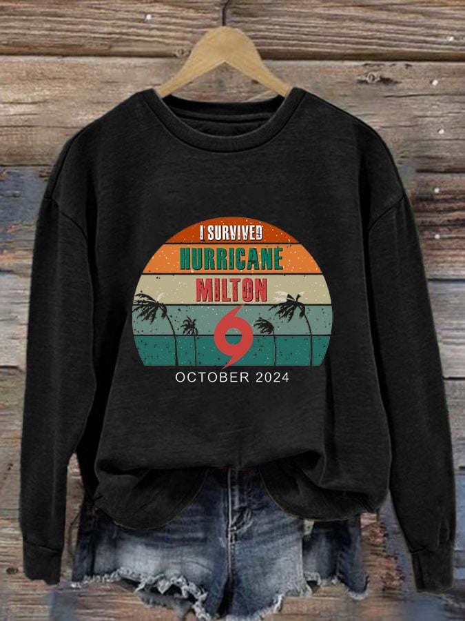 Women's I Survived Hurricane Milton October 2024 Print Casual Sweatshirt