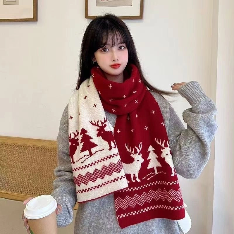 Women's IG Style Houndstooth Elk Yarn Scarf