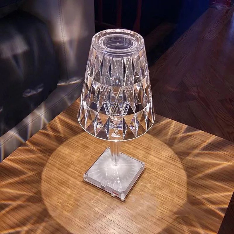 Crystal Table Lamp with Diamond-Cut Shade - USB
