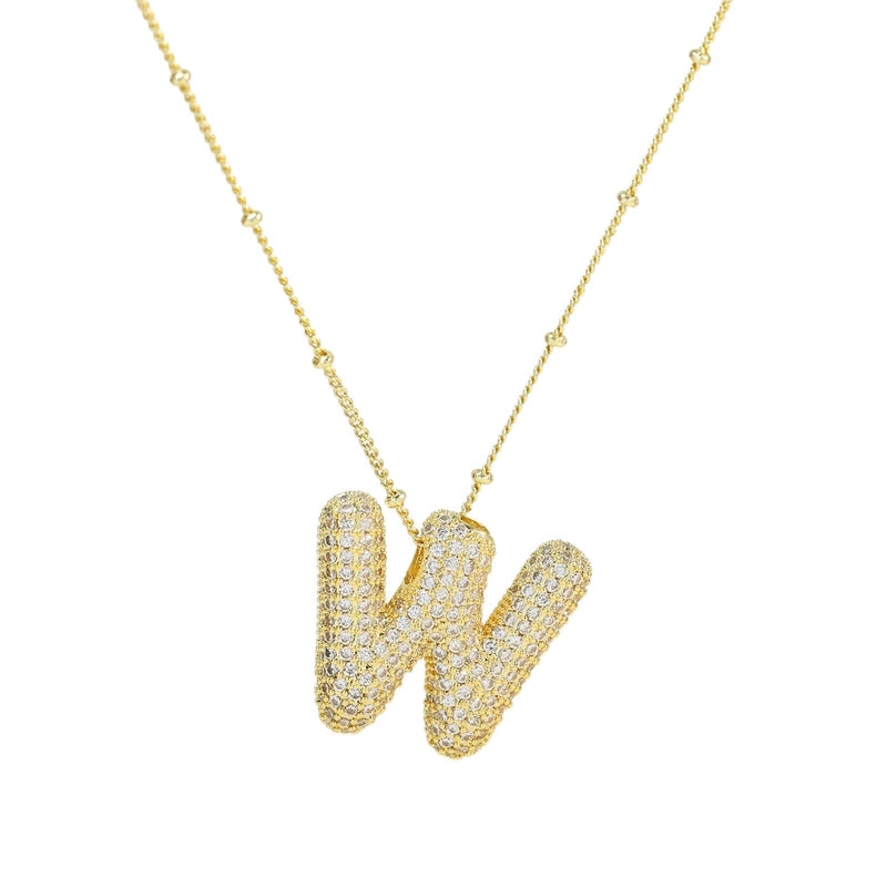 Europe And America  Hot Sale Fashion 26 English Letters Pendant Necklace Copper Micro Inlaid Zircon Balloon Letter Collarbone Necklace Choker Pendant