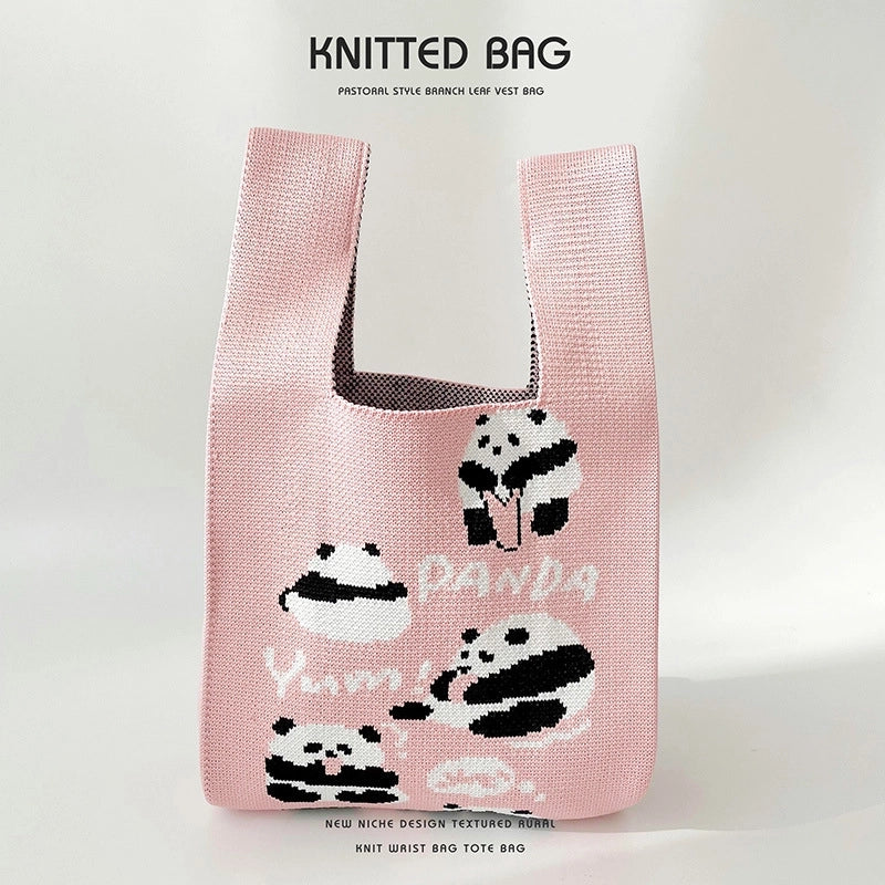 Women's Medium Knit Animal Cute Basic Open Handbag