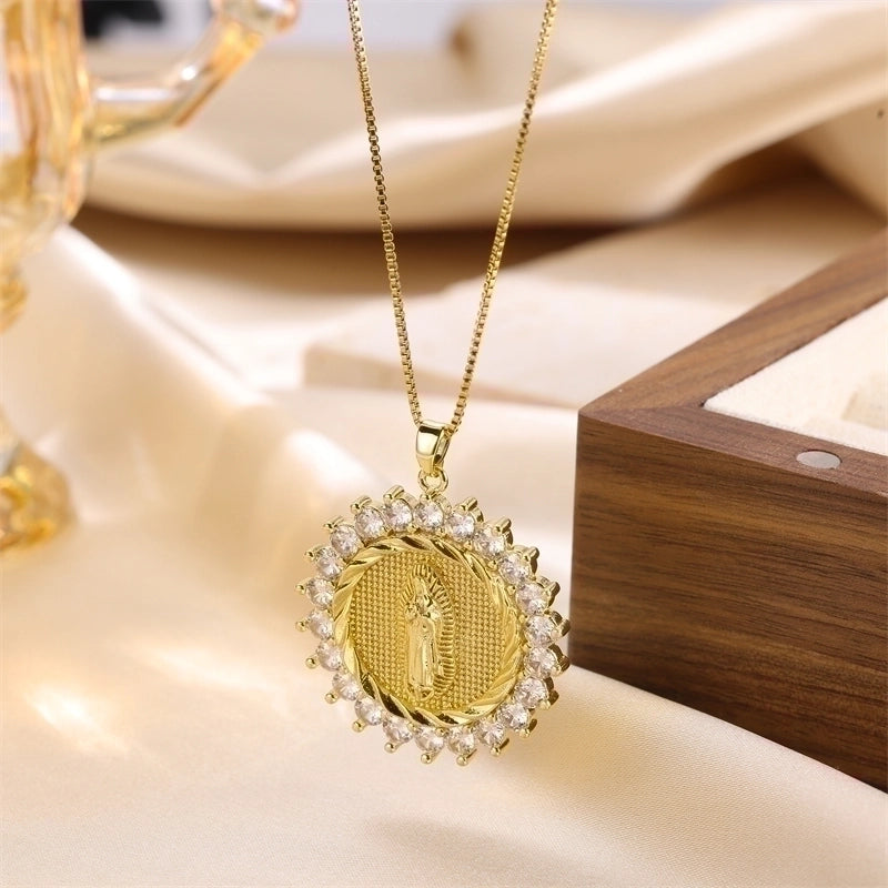 3 Pieces Cute Sweet Cross Moon Heart Shape 201 Stainless Steel Zircon 18K Gold Plated Enamel Plating Inlay Pendant Necklace