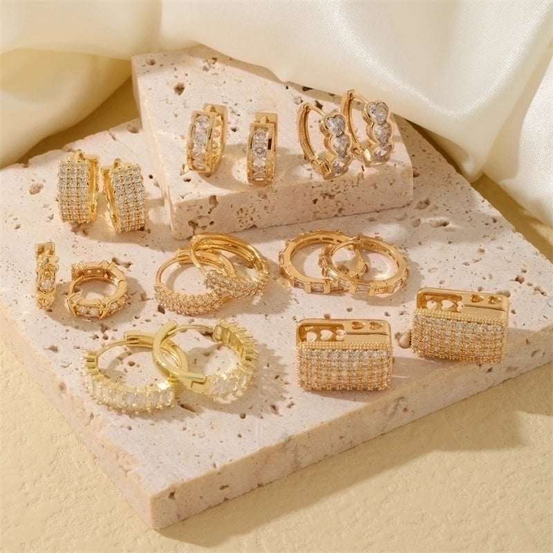 1 Pair IG Style Retro Minimalist Geometric Round Plating Inlay Copper Zircon K Gold Plated Ear Studs