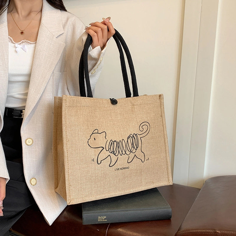 Women's Large Cotton And Linen Letter Butterfly Elegant Streetwear Square Lock Clasp Handbag