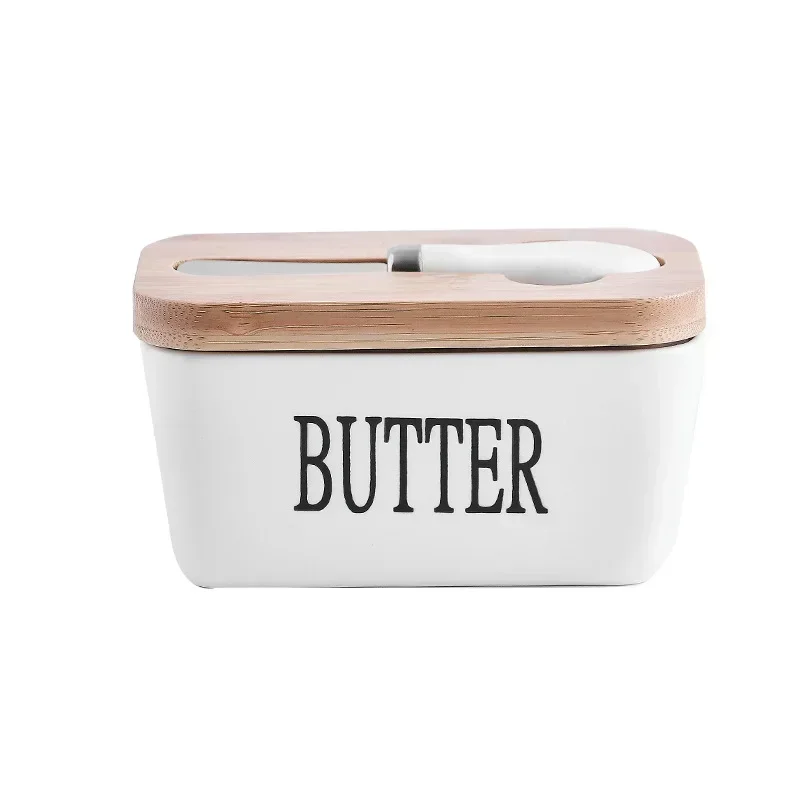 500 ML CERAMIC BUTTER CONTAINER WITH KNIFE BAMBOO LID