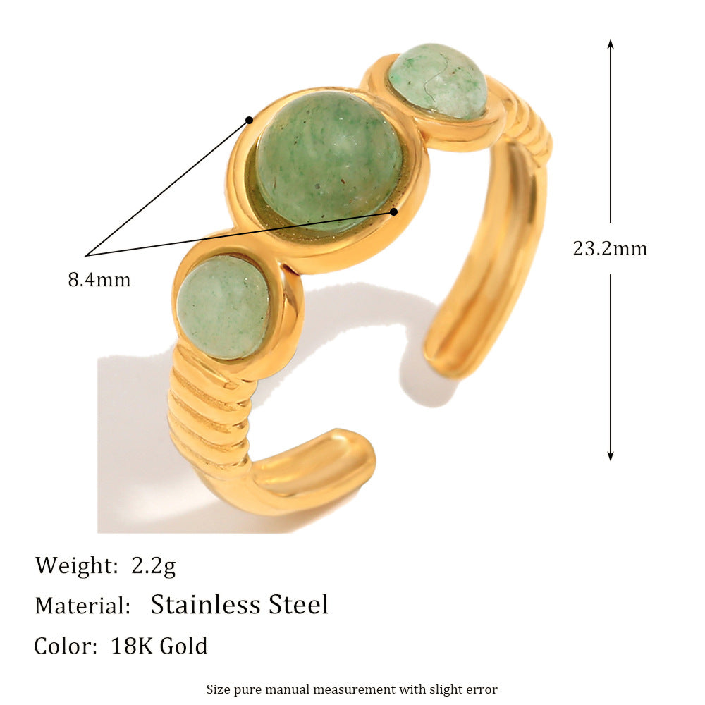 Retro Fashion Hand Jewelry Stainless Steel Plated 18K Gold Starfish Shell Gemstone Love Heart Open Ring