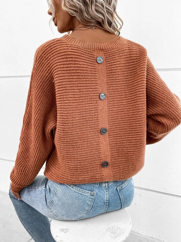 Casual Button Cotton Sleeve Sweater