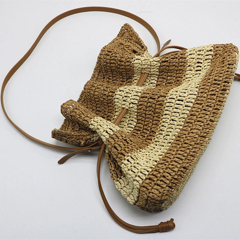 Women's Straw Stripe Vacation Square String Straw Bag