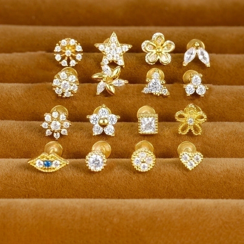 1 Piece Ig Style Minimalist Star Heart Shape Flower Plating Inlay Stainless Steel Zircon Ear Studs