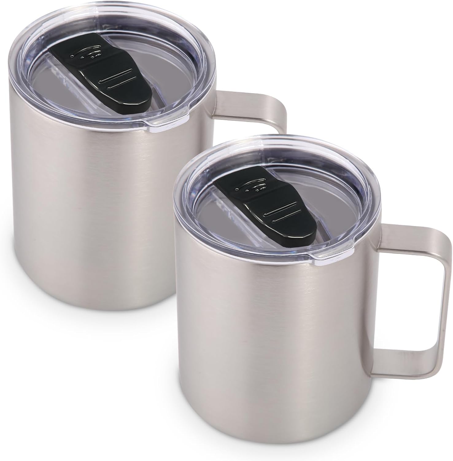Volhoply 14oz Insulated Stainless Steel Coffee Mug with Leakproof Lid,Double Wall Vacuum Travel Coffee Cup with Handle,Reusable Metal Tumbler,Camping Mugs Keep Hot/Cold,Christmas Gifts(Black,1