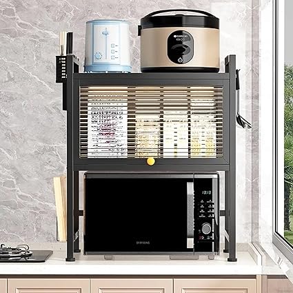 Microwave Storage Rack with Door. Closed Storage for Microwave Oven