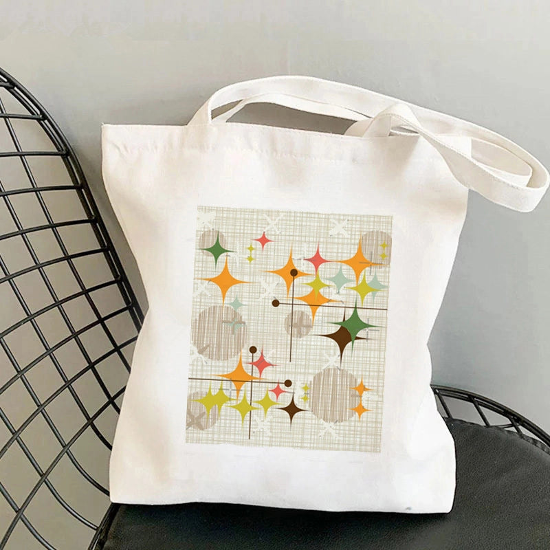 Women's Large Canvas Portrait Letter Flower Streetwear Square Open Shoulder Bag