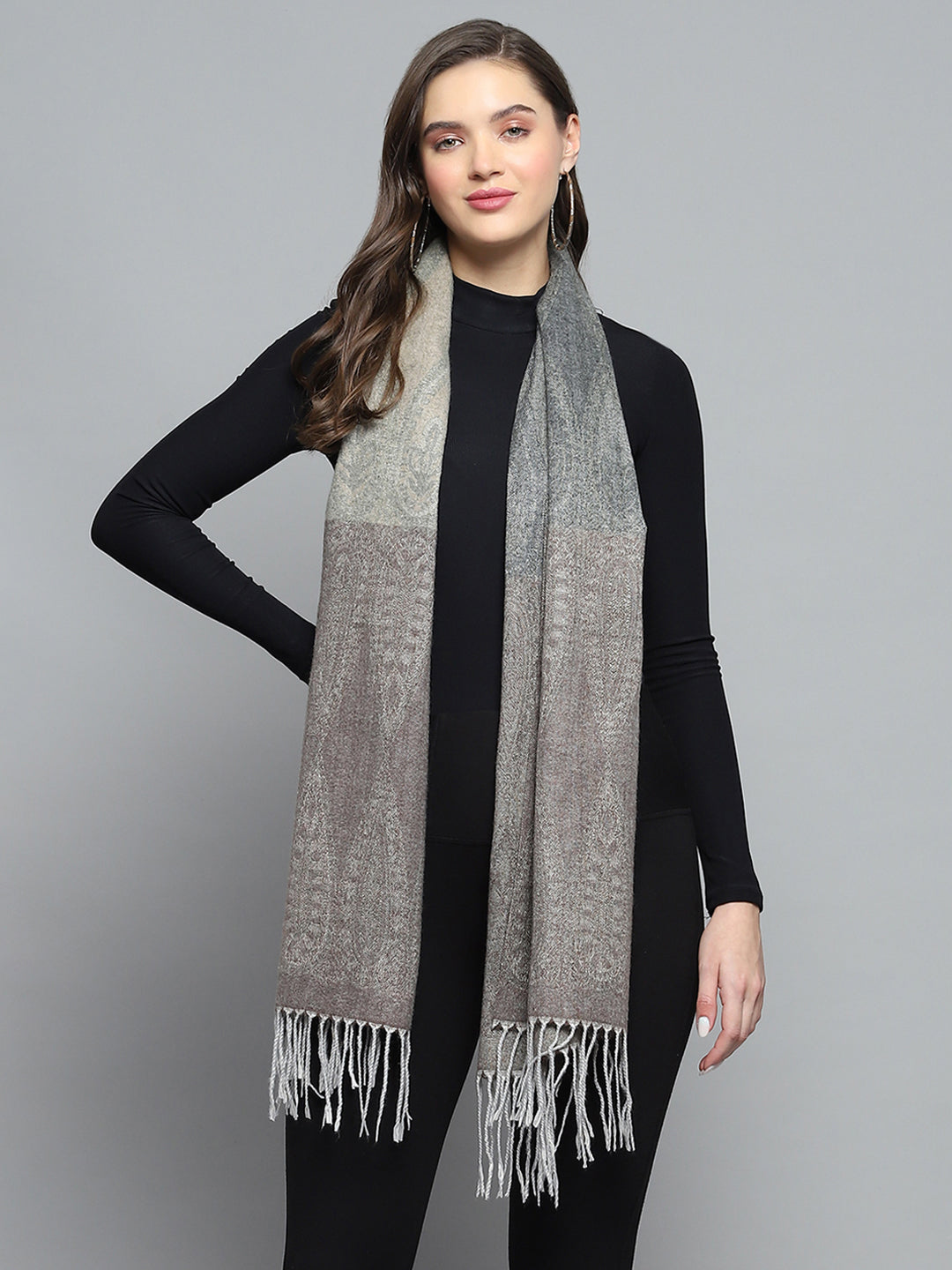 Women Grey Self Design Stole