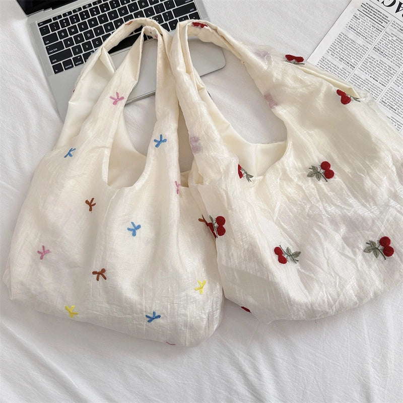 Women's Polyester Cherry Bow Knot Cute Square Open Shoulder Bag