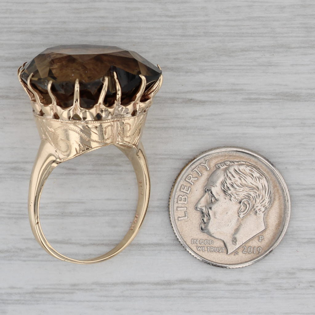 Large 26ct Smoky Quartz Heart Ring 14k Yellow Gold Size 7.25 Statement Cocktail