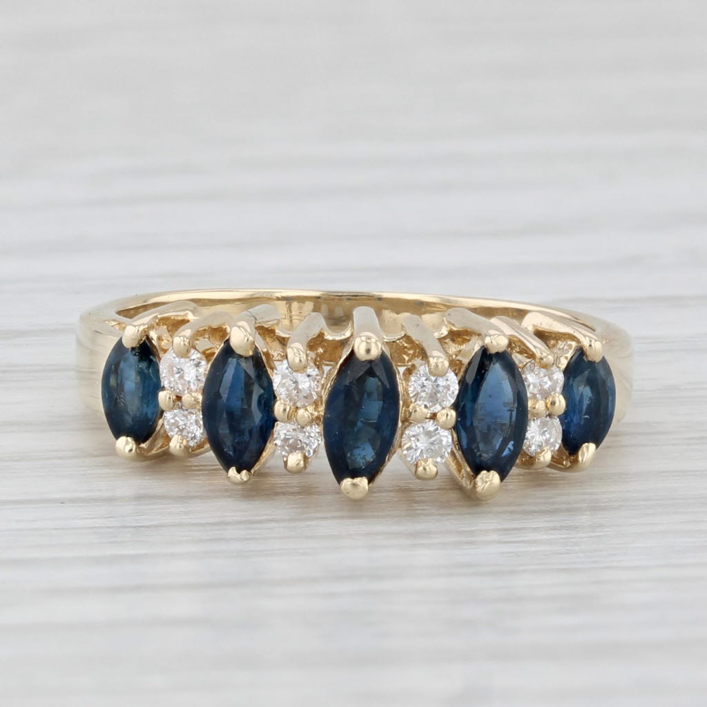 0.84ctw Blue Sapphire Diamond Ring 14k Yellow Gold Tiered Stackable Size 6